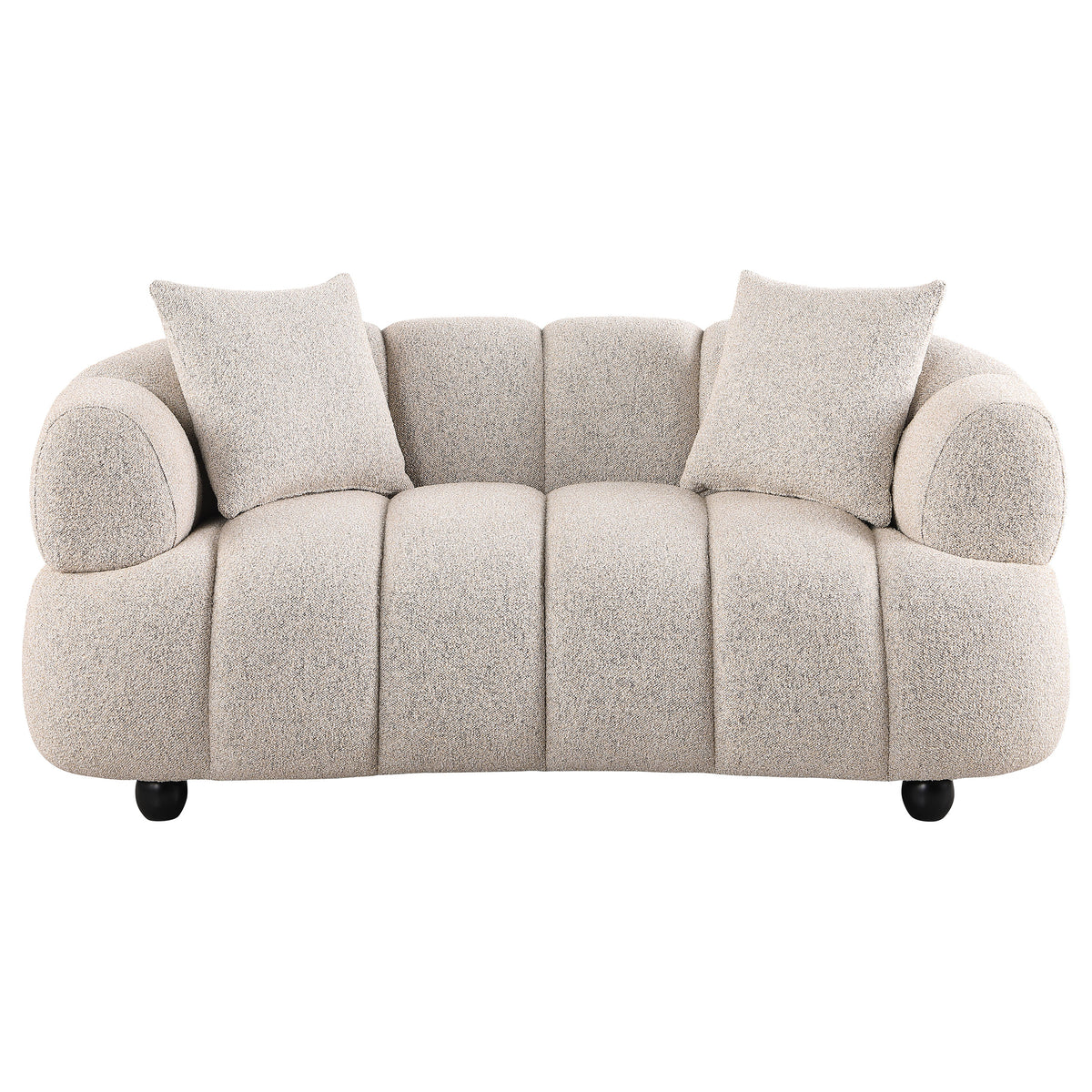 Whitney Channel Tufted Boucle Sofa, Loveseat & Accent Chair - Rounded Arms in Pebble, Contemporary Living Room Sets – view 15