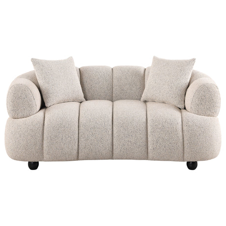 Whitney Channel Tufted Boucle Sofa, Loveseat & Accent Chair - Rounded Arms in Pebble, Contemporary Living Room Sets – view 15