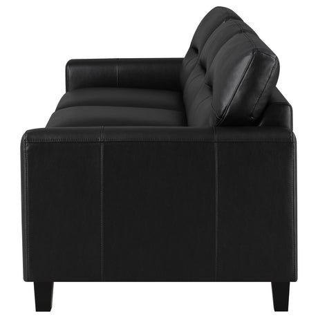Scotland Track Arm Sofa, Loveseat & Chair - Black Faux Leather Living Room Sets – view 11