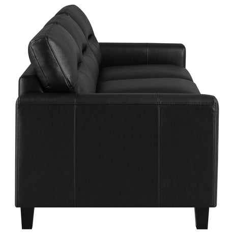 Scotland Track Arm Sofa, Loveseat & Chair - Black Faux Leather Living Room Sets – view 14