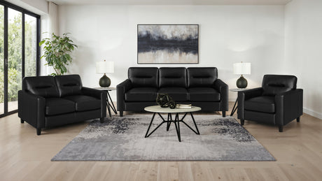Scotland Track Arm Sofa, Loveseat & Chair - Black Faux Leather Living Room Sets – view 17