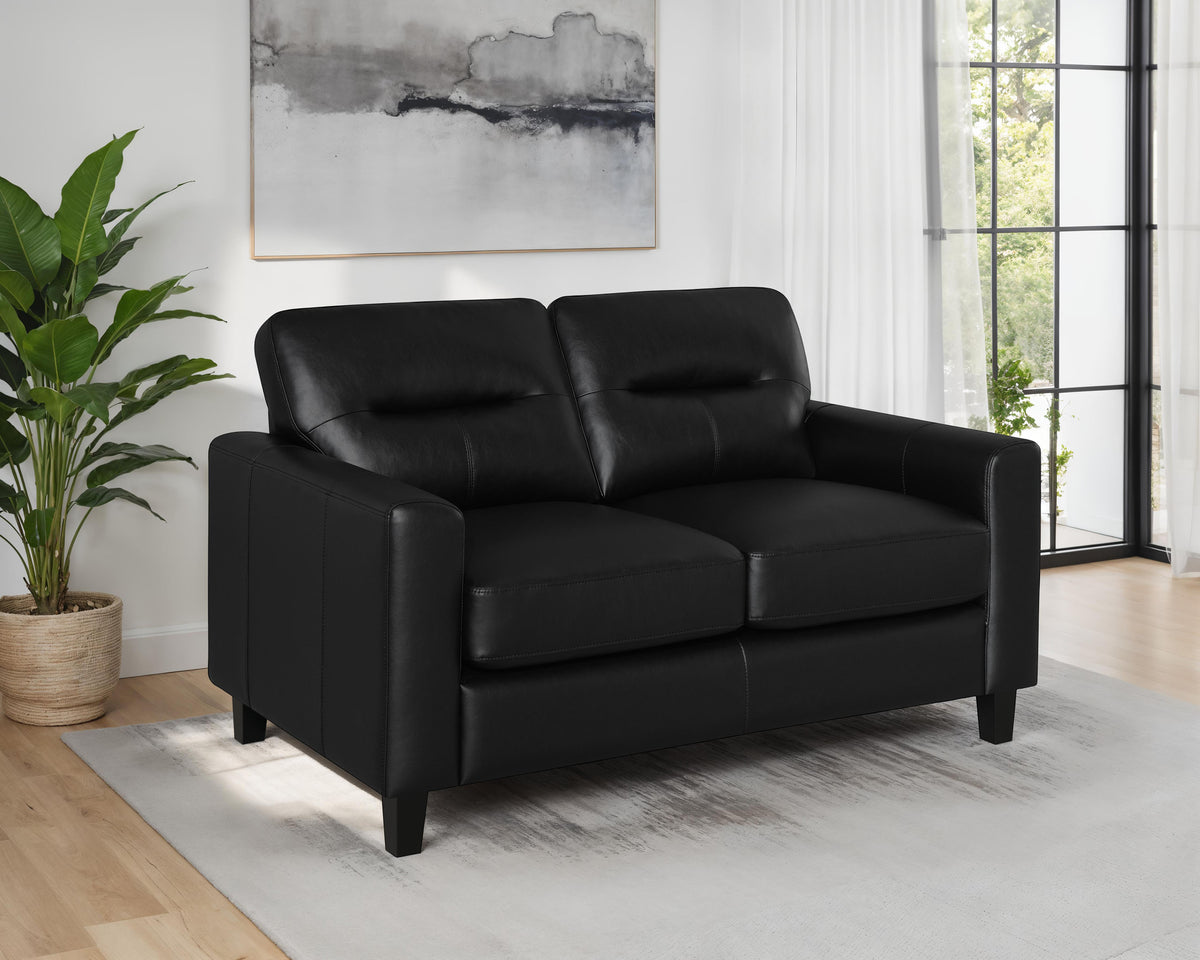 Scotland Track Arm Sofa, Loveseat & Chair - Black Faux Leather Living Room Sets – view 2
