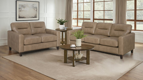 Scotland Track Arm Sofa, Loveseat & Chair - Brown Faux Leather Living Room Sets - lifestyle