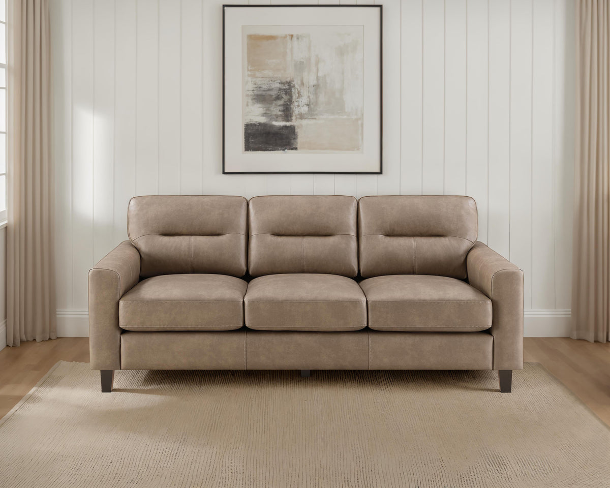 Scotland Track Arm Sofa, Loveseat & Chair - Brown Faux Leather Living Room Sets – view 1