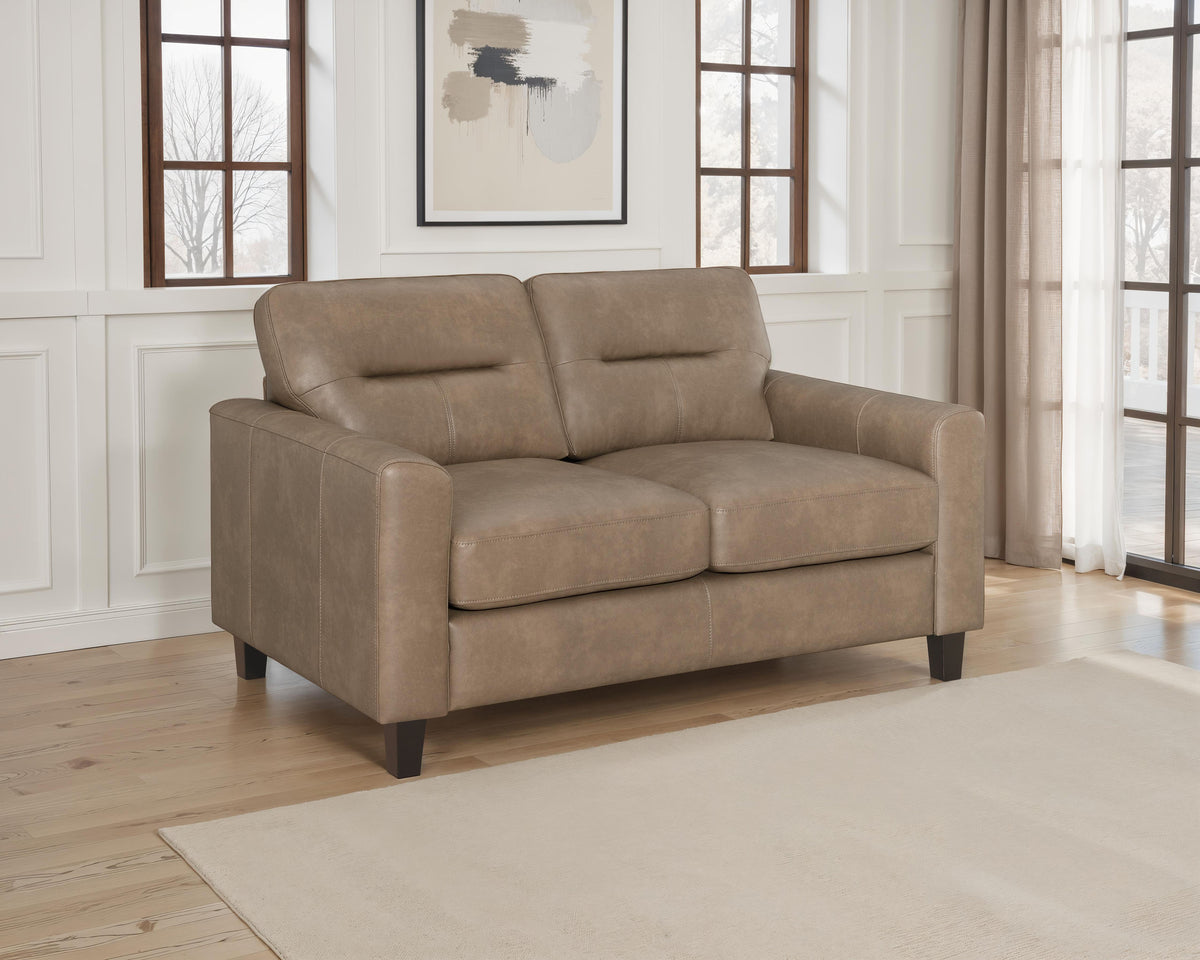 Scotland Track Arm Sofa, Loveseat & Chair - Brown Faux Leather Living Room Sets – view 2