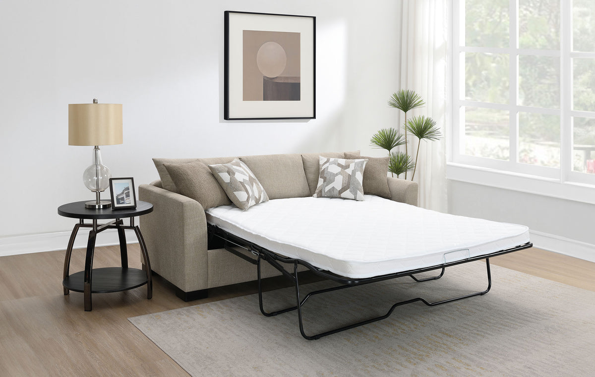 Storey Sleeper Sectional Chaise Sofa - Camel Chenille with Pull-Out Bed & Geometric Accent Pillows – view 4