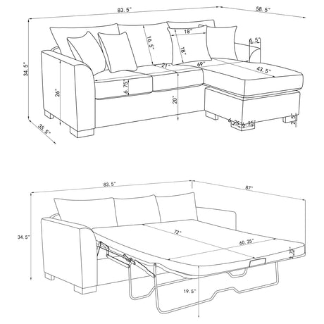 Storey Sleeper Sectional Sofa with Chaise - Grey Chenille with Rounded Track Arms & Accent Pillows – view 19