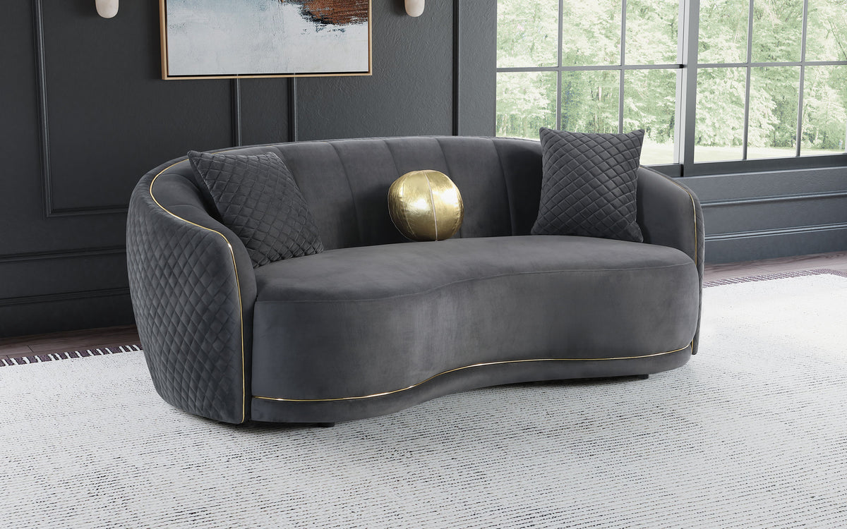 Brookside Curved Velvet Sofa & Loveseat - Channel Tufted Dark Grey with Gold Trim, Modern Living Room Sets – view 1