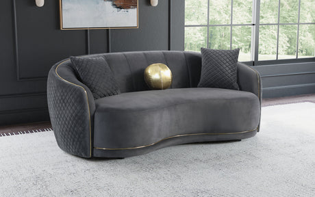 Brookside Curved Velvet Sofa & Loveseat - Channel Tufted Dark Grey with Gold Trim, Modern Living Room Sets – view 1