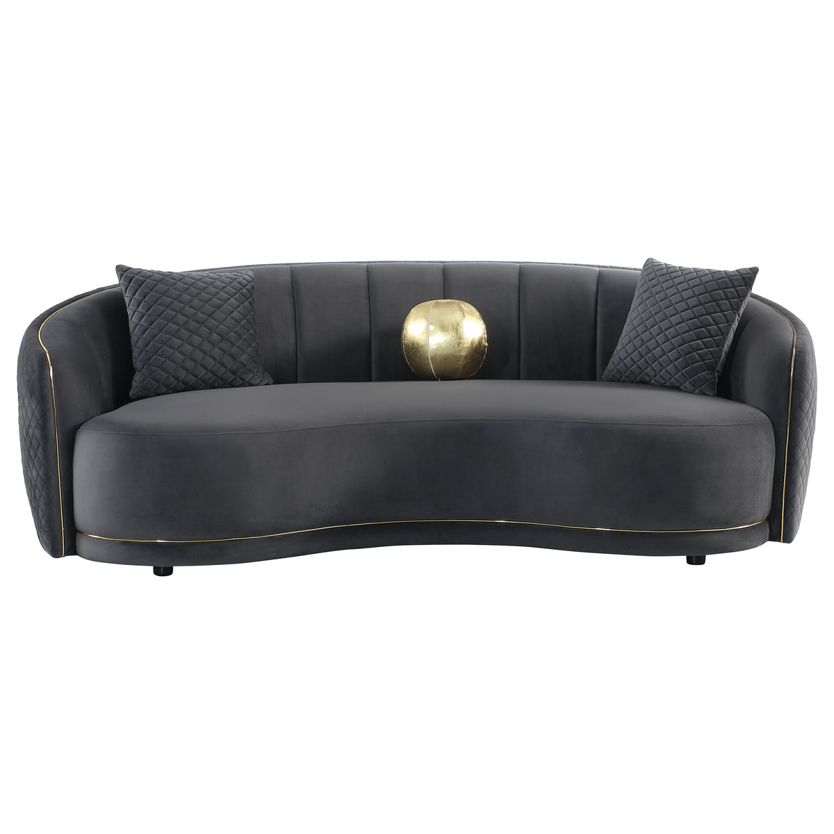 Brookside Curved Velvet Sofa & Loveseat - Channel Tufted Dark Grey with Gold Trim, Modern Living Room Sets – view 6