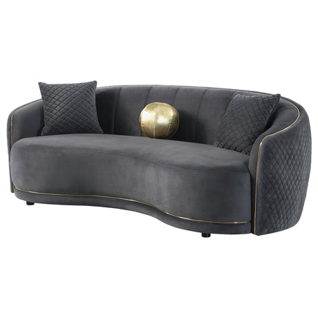 Brookside Curved Velvet Sofa & Loveseat - Channel Tufted Dark Grey with Gold Trim, Modern Living Room Sets – view 7