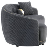 Brookside Curved Velvet Sofa & Loveseat - Channel Tufted Dark Grey with Gold Trim, Modern Living Room Sets – view 11
