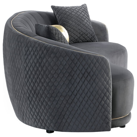 Brookside Curved Velvet Sofa & Loveseat - Channel Tufted Dark Grey with Gold Trim, Modern Living Room Sets – view 11