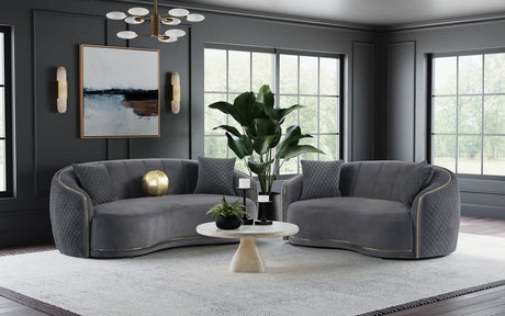 Brookside Curved Velvet Sofa & Loveseat - Channel Tufted Dark Grey with Gold Trim, Modern Living Room Sets – view 17