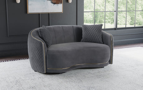 Brookside Curved Velvet Sofa & Loveseat - Channel Tufted Dark Grey with Gold Trim, Modern Living Room Sets – view 2