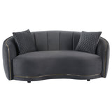 Brookside Curved Velvet Sofa & Loveseat - Channel Tufted Dark Grey with Gold Trim, Modern Living Room Sets – view 18