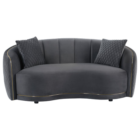 Brookside Curved Velvet Sofa & Loveseat - Channel Tufted Dark Grey with Gold Trim, Modern Living Room Sets – view 18