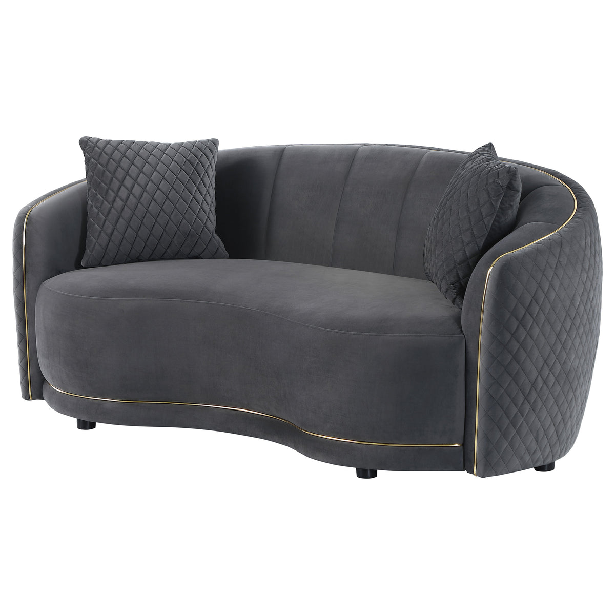 Brookside Curved Velvet Sofa & Loveseat - Channel Tufted Dark Grey with Gold Trim, Modern Living Room Sets – view 19