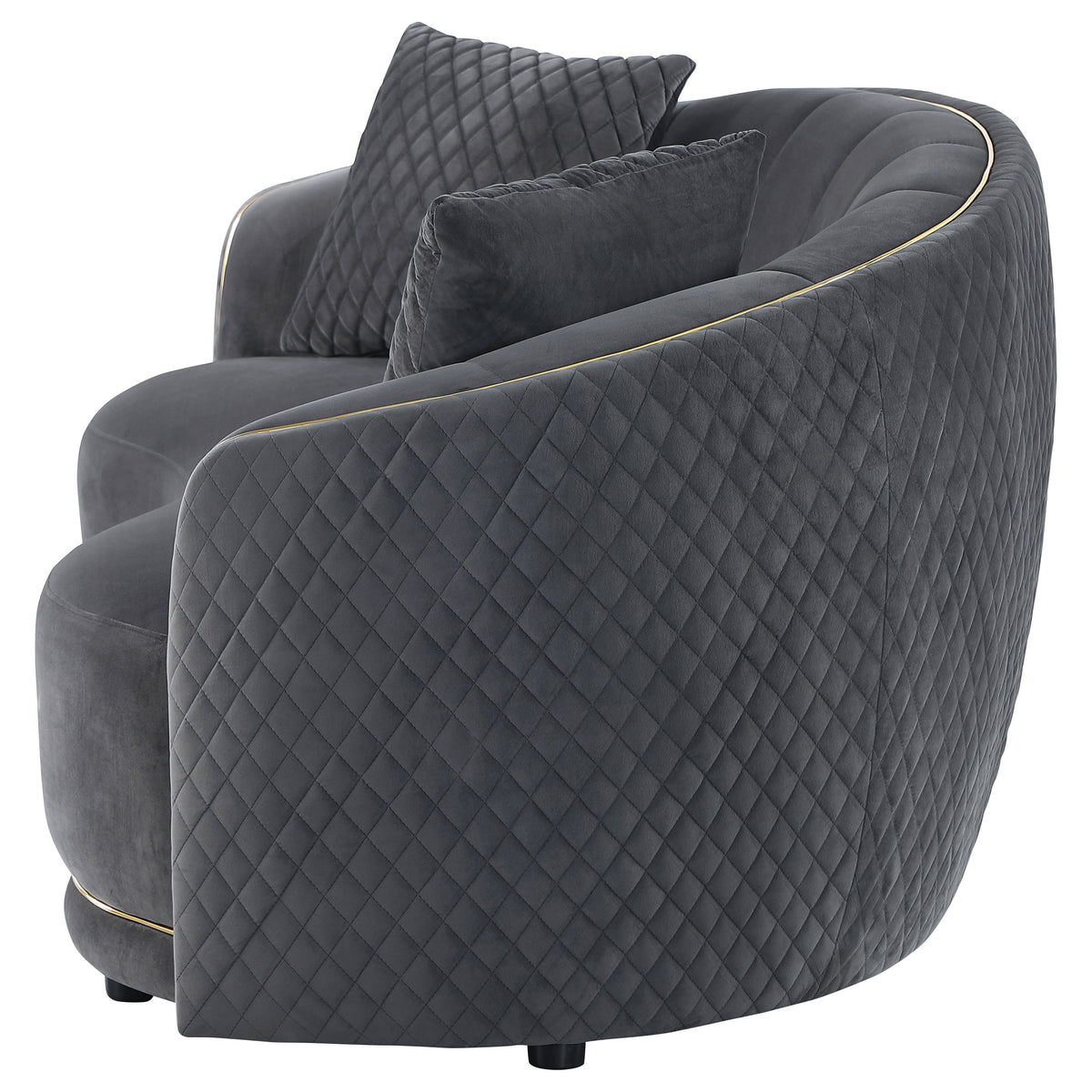 Brookside Curved Velvet Sofa & Loveseat - Channel Tufted Dark Grey with Gold Trim, Modern Living Room Sets – view 20