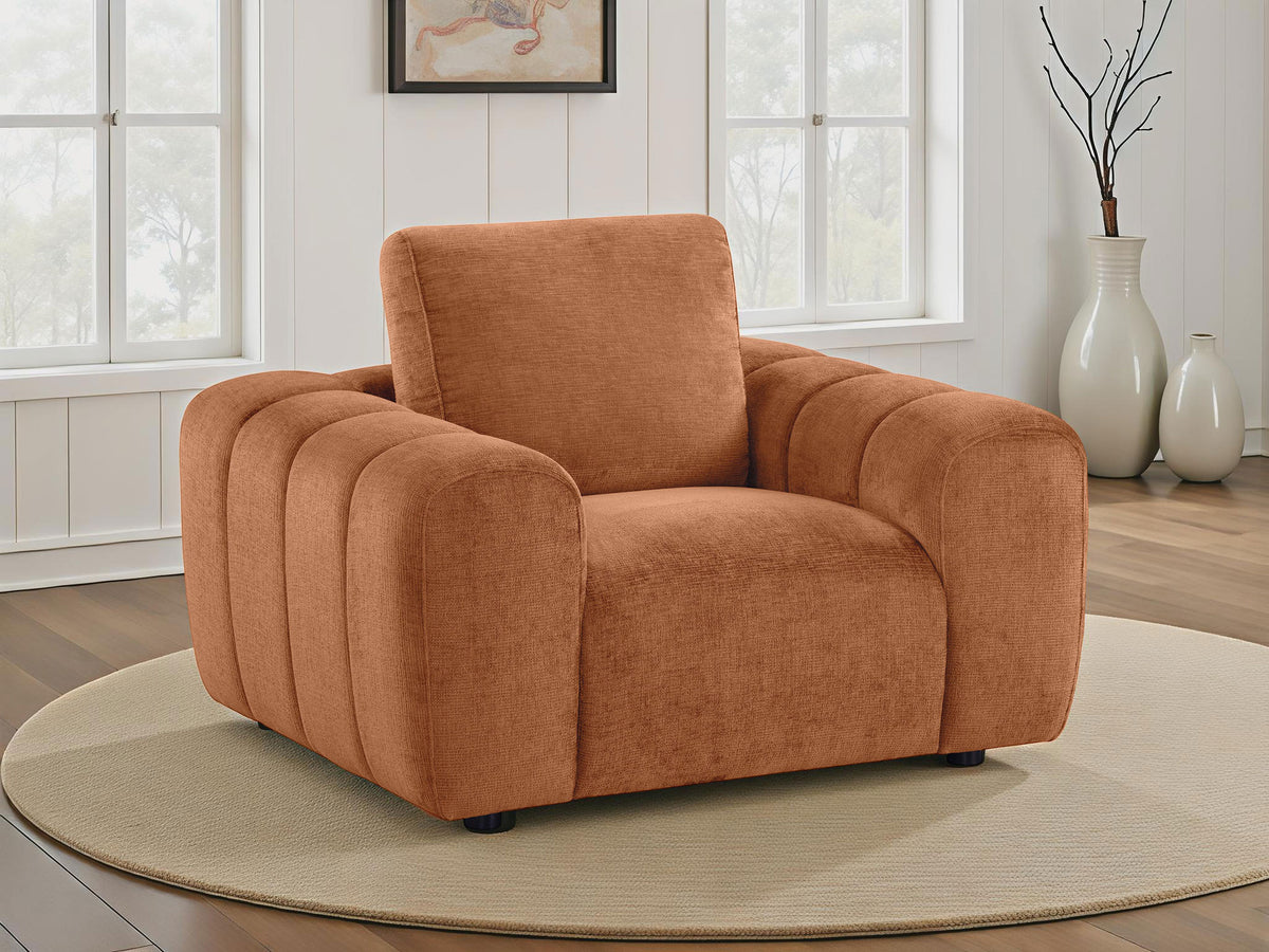 Burnett Wide Arm Chenille Sofa, Loveseat, Chair & Ottoman - Burnt Orange Contemporary Living Room Sets - lifestyle