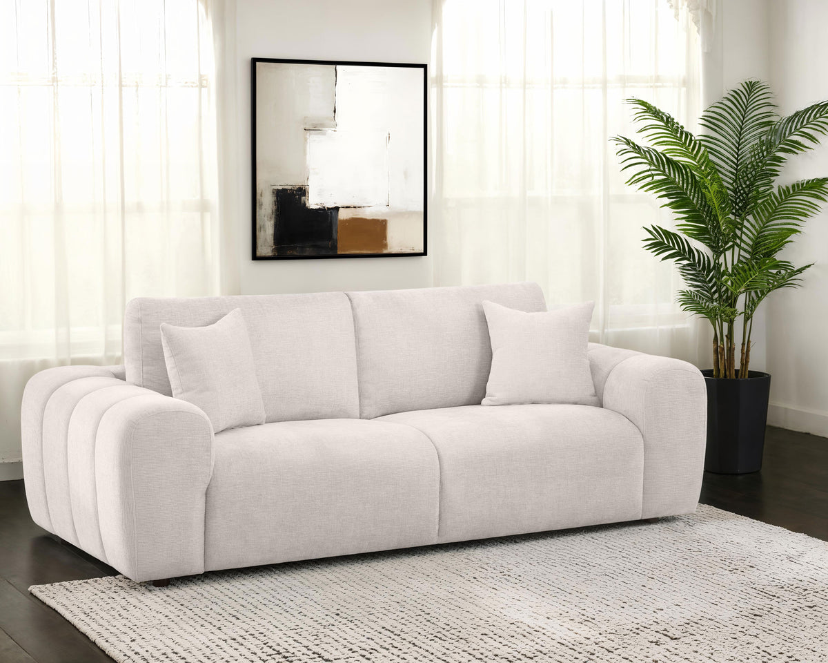 Burnett Wide Arm Chenille Sofa, Loveseat, Chair & Ottoman - Sculptural Ivory Living Room Sets – view 1