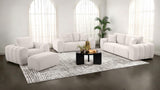 Burnett Wide Arm Chenille Sofa, Loveseat, Chair & Ottoman - Sculptural Ivory Living Room Sets