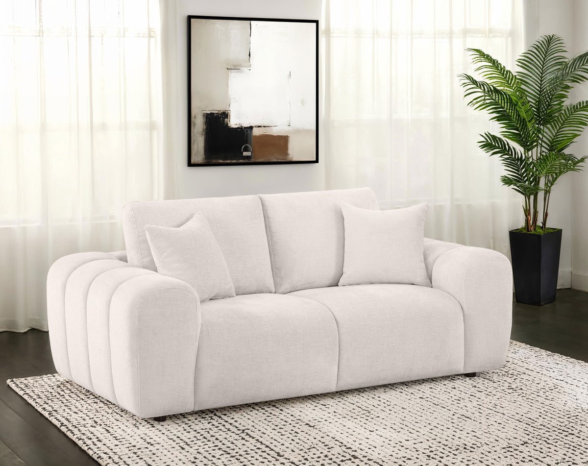 Burnett Wide Arm Chenille Sofa, Loveseat, Chair & Ottoman - Sculptural Ivory Living Room Sets – view 2