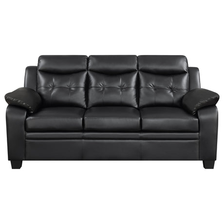 Finley Tufted Sofa, Loveseat & Chair - Black Faux Leather with Padded Headrests & Pocket Coil Seating – view 9