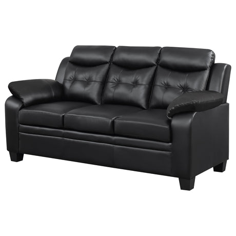 Finley Tufted Sofa, Loveseat & Chair - Black Faux Leather with Padded Headrests & Pocket Coil Seating – view 10