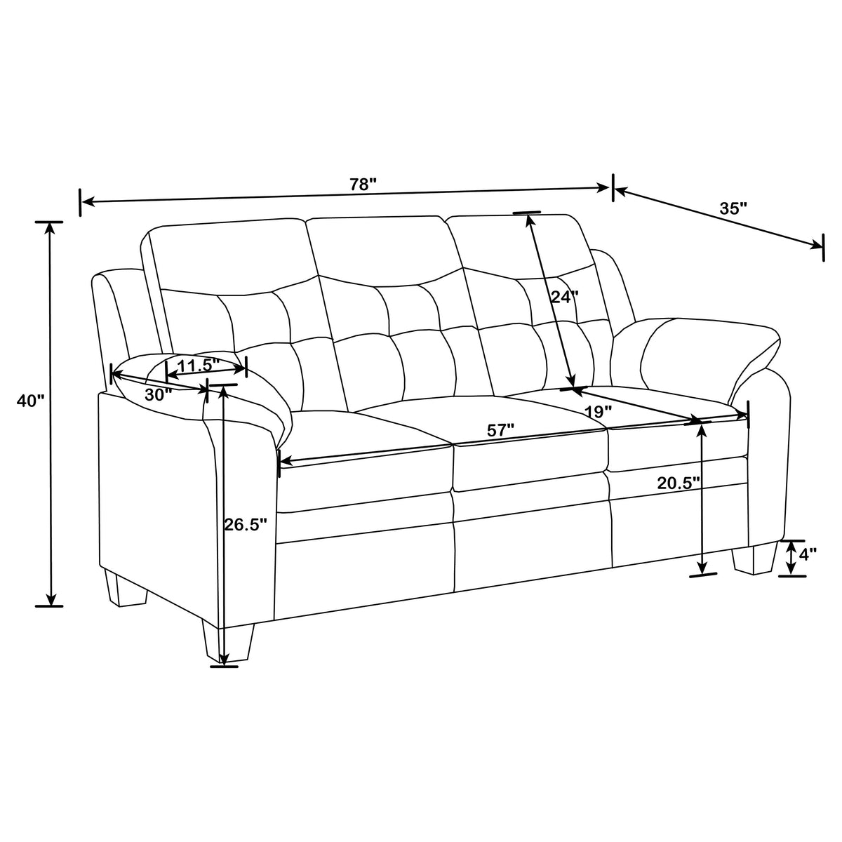 Finley Tufted Sofa, Loveseat & Chair - Black Faux Leather with Padded Headrests & Pocket Coil Seating – view 15