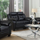 Finley Tufted Sofa, Loveseat & Chair - Black Faux Leather with Padded Headrests & Pocket Coil Seating – view 2