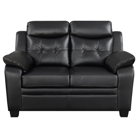 Finley Tufted Sofa, Loveseat & Chair - Black Faux Leather with Padded Headrests & Pocket Coil Seating – view 17