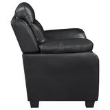 Finley Tufted Sofa, Loveseat & Chair - Black Faux Leather with Padded Headrests & Pocket Coil Seating