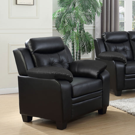 Finley Tufted Sofa, Loveseat & Chair - Black Faux Leather with Padded Headrests & Pocket Coil Seating - lifestyle