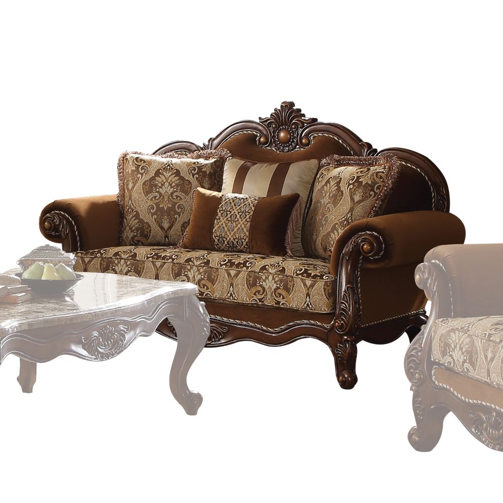 Jardena Carved Camel Back Sofa, Loveseat & Chair