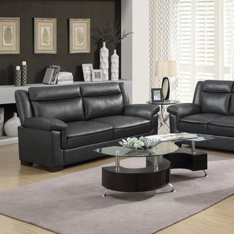 Arabella Pillow-Top Arm Sofa, Loveseat & Chair - Grey Faux Leather Living Room Sets with Dark Brown Legs – view 1
