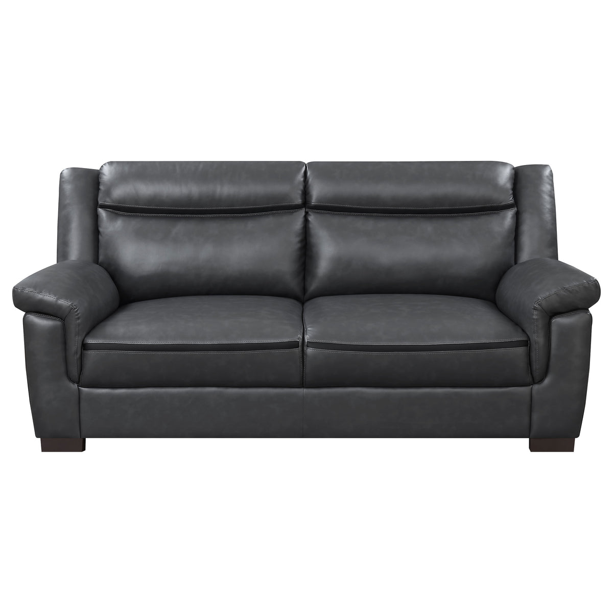 Arabella Pillow-Top Arm Sofa, Loveseat & Chair - Grey Faux Leather Living Room Sets with Dark Brown Legs – view 9