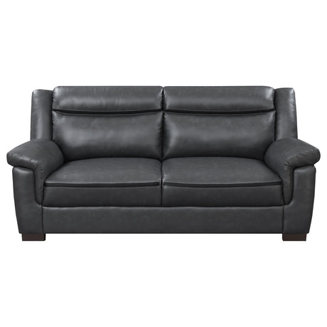 Arabella Pillow-Top Arm Sofa, Loveseat & Chair - Grey Faux Leather Living Room Sets with Dark Brown Legs – view 9