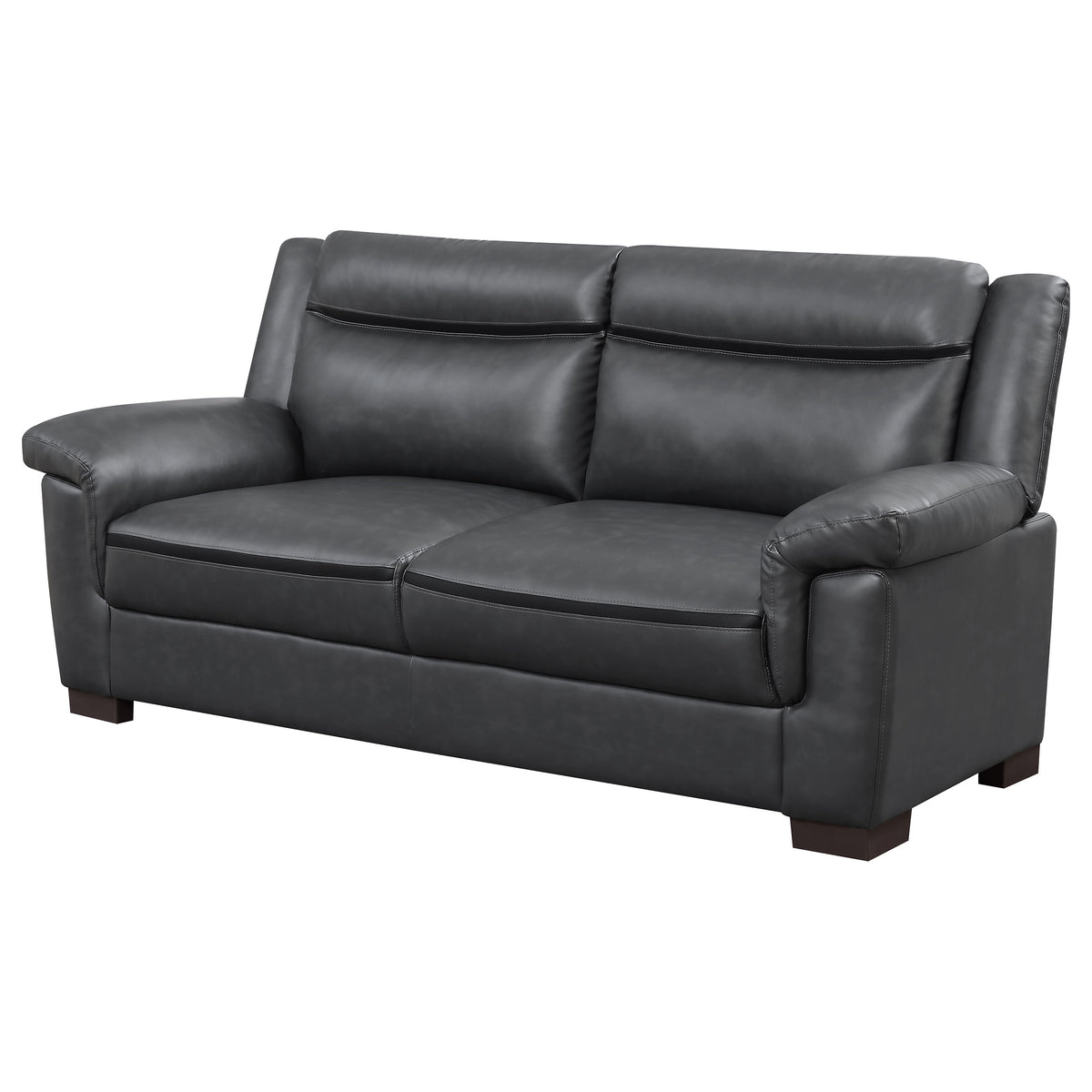Arabella Pillow-Top Arm Sofa, Loveseat & Chair - Grey Faux Leather Living Room Sets with Dark Brown Legs – view 10
