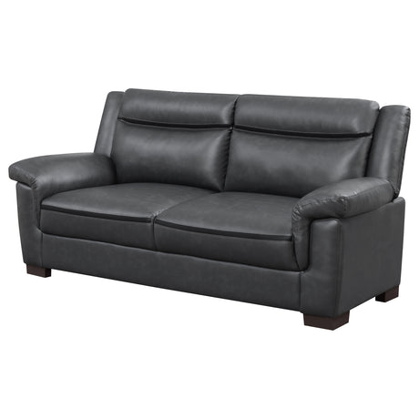 Arabella Pillow-Top Arm Sofa, Loveseat & Chair - Grey Faux Leather Living Room Sets with Dark Brown Legs – view 10