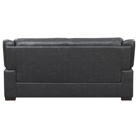 Arabella Pillow-Top Arm Sofa, Loveseat & Chair - Grey Faux Leather Living Room Sets with Dark Brown Legs – view 11