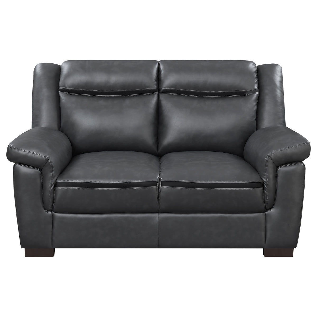Arabella Pillow-Top Arm Sofa, Loveseat & Chair - Grey Faux Leather Living Room Sets with Dark Brown Legs – view 14