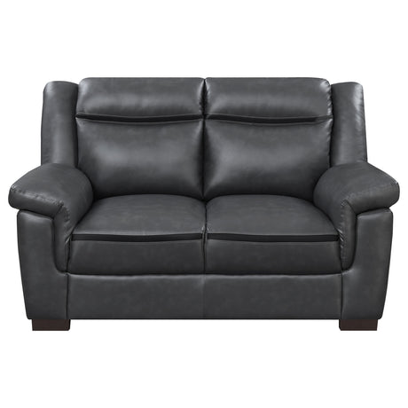 Arabella Pillow-Top Arm Sofa, Loveseat & Chair - Grey Faux Leather Living Room Sets with Dark Brown Legs – view 14