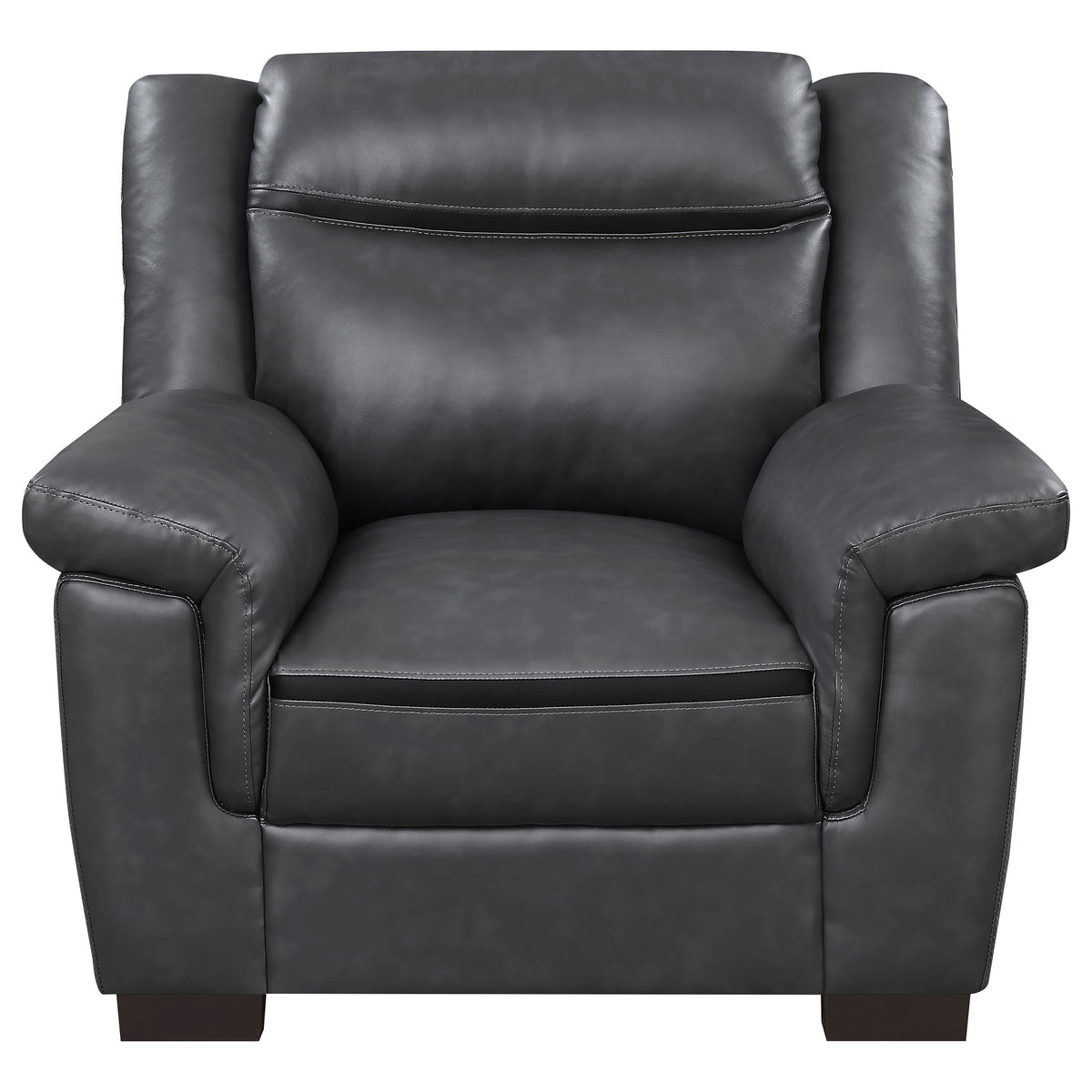 Arabella Pillow-Top Arm Sofa, Loveseat & Chair - Grey Faux Leather Living Room Sets with Dark Brown Legs – view 19