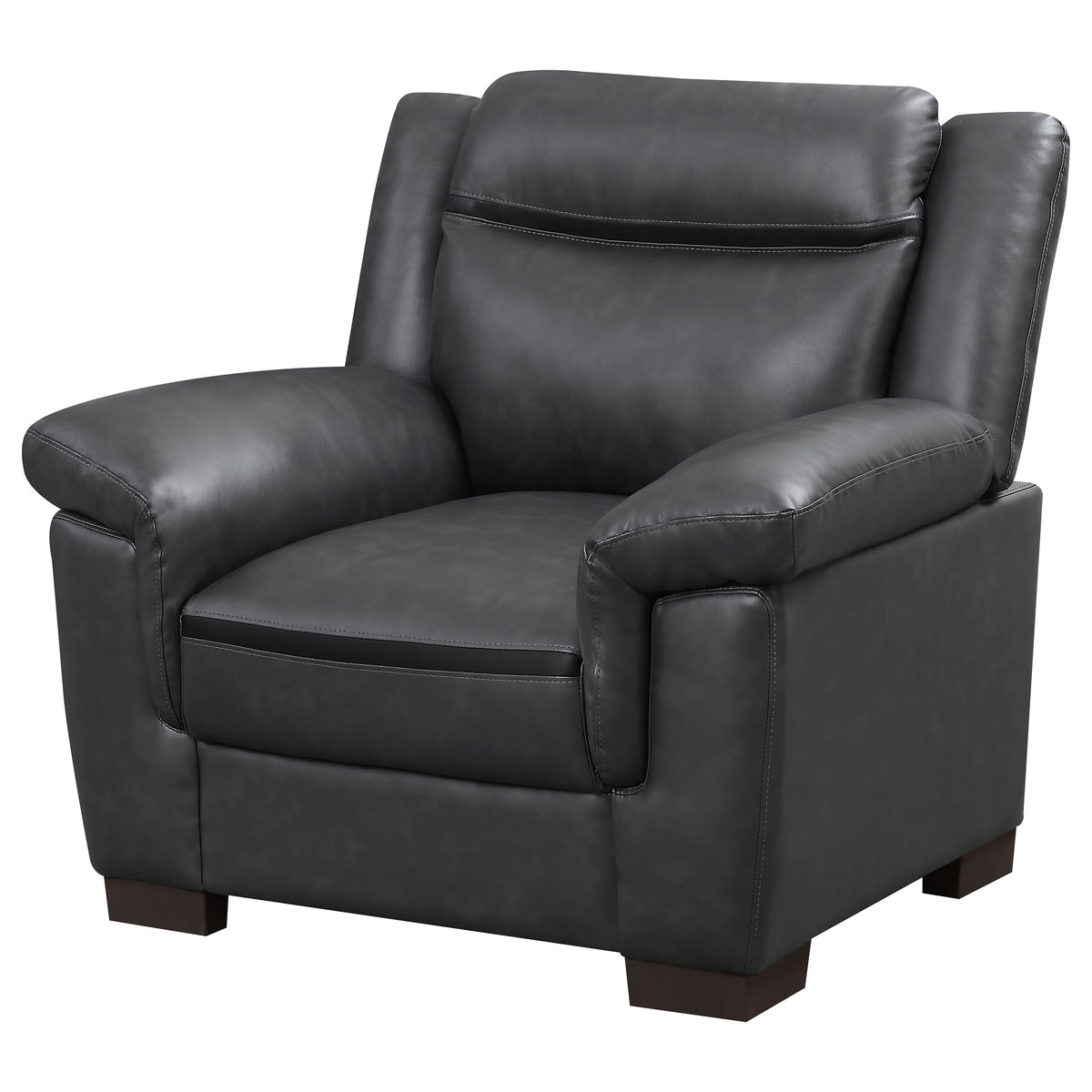Arabella Pillow-Top Arm Sofa, Loveseat & Chair - Grey Faux Leather Living Room Sets with Dark Brown Legs – view 20