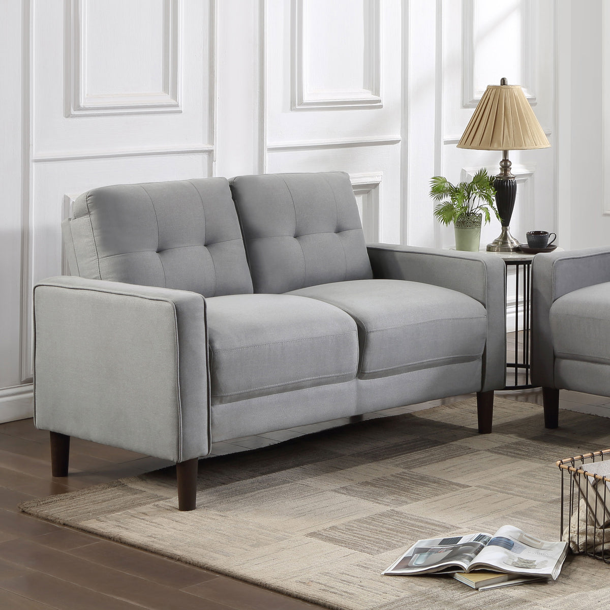 Bowen Track Arm Tufted Sofa, Loveseat & Chair - Small-Space Grey Performance Fabric Living Room Sets – view 2