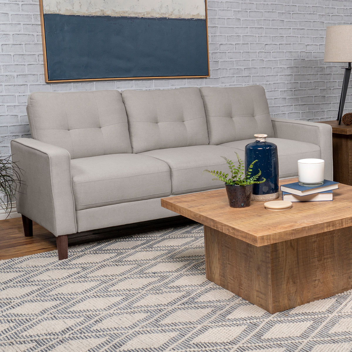 Bowen Track Arm Sofa, Loveseat & Accent Chair - Grid-Tufted Beige Performance Fabric Living Room Sets – view 1