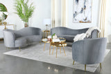 Sophia Kidney-Shaped Velvet Sofa, Loveseat & Barrel Chair - 3pcs- Sofa + Loveseat + Chair