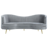 Sophia Kidney-Shaped Velvet Sofa, Loveseat & Barrel Chair - Channel Tufted Grey with Gold Legs – view 9