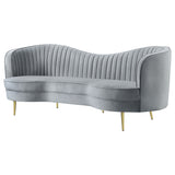 Sophia Kidney-Shaped Velvet Sofa, Loveseat & Barrel Chair - Channel Tufted Grey with Gold Legs – view 10